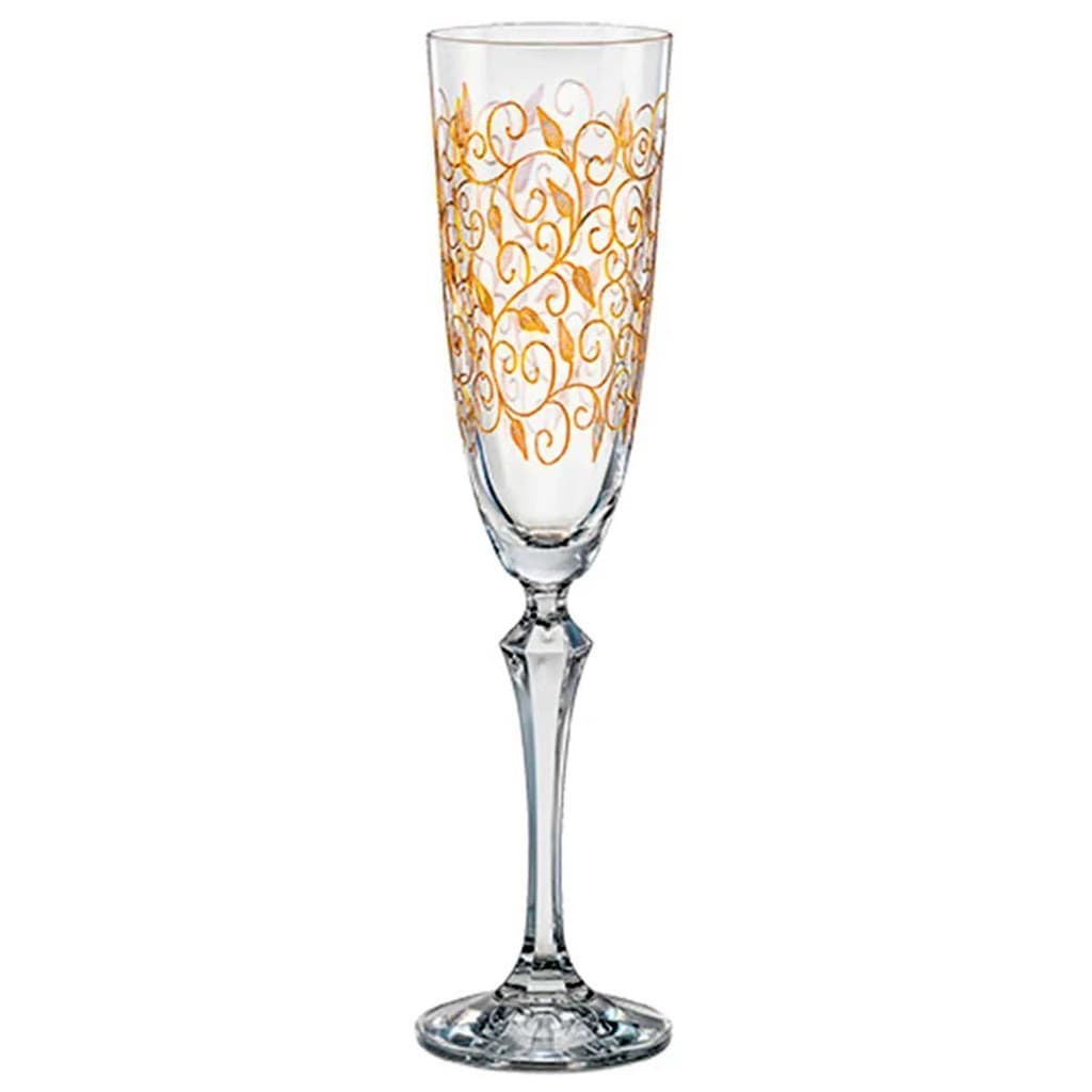 Jg.6 Taças p/Champanhe Cristal Elizabeth Decorada Dourada 200ml
