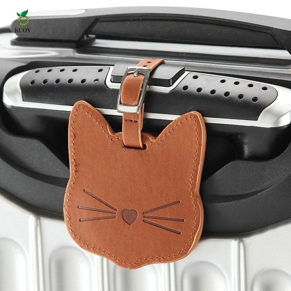 KCOV Etiqueta De Bagagem Endereço Mala De Mão Macia PU Forma De Gato De Couro Passagem De Viagem De Férias