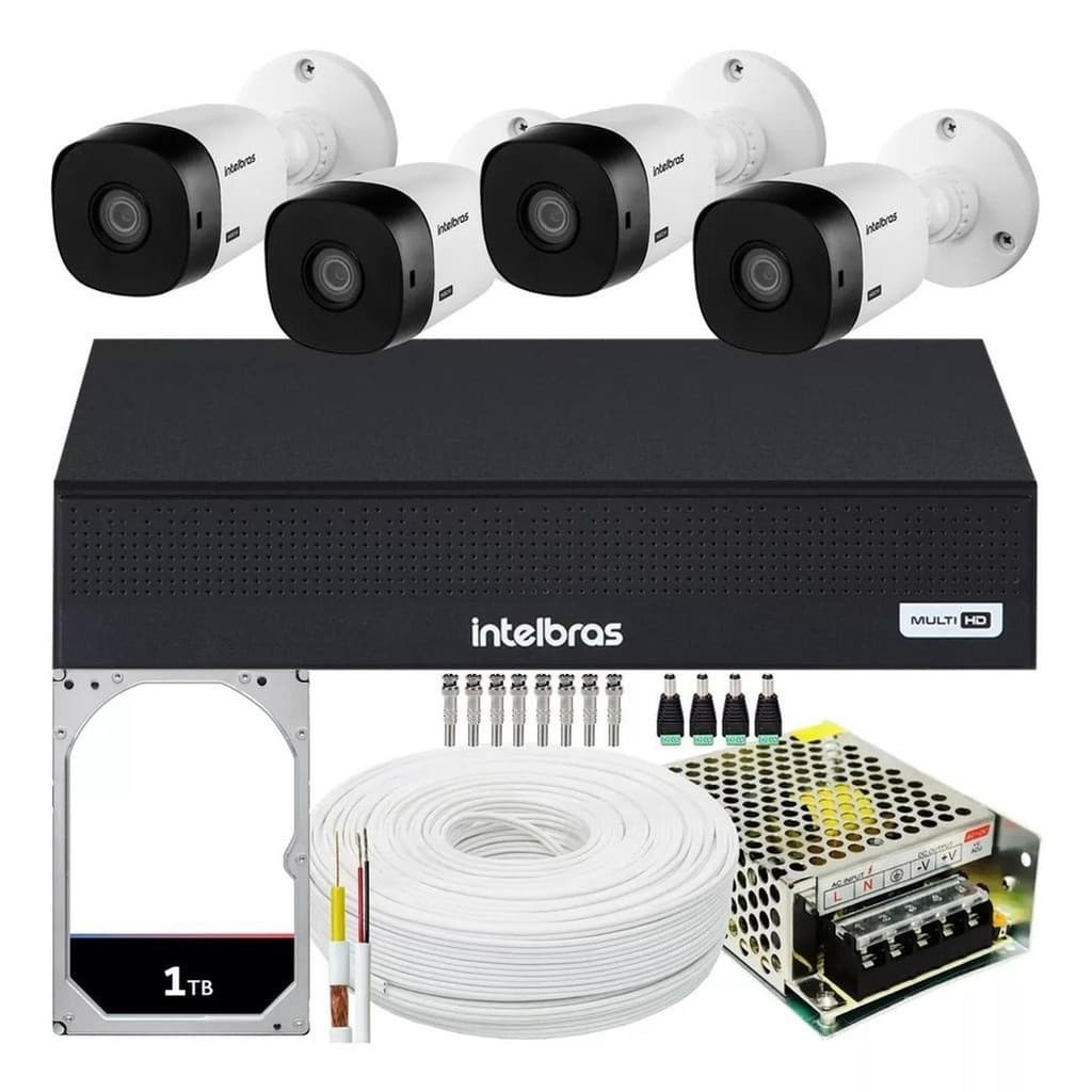 Kit 4 Câmeras Intelbras Vhl 1220b Full Hd Dvr De 8ch 1108-c Hd 1tb