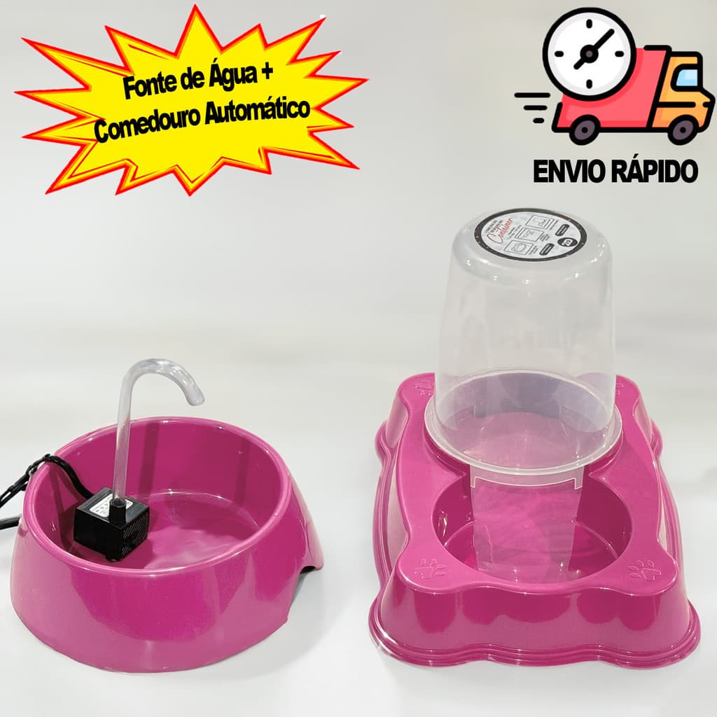 Bebedouro Para Gato Cachorro Fonte de Água + Comedouro Automático 1,5L