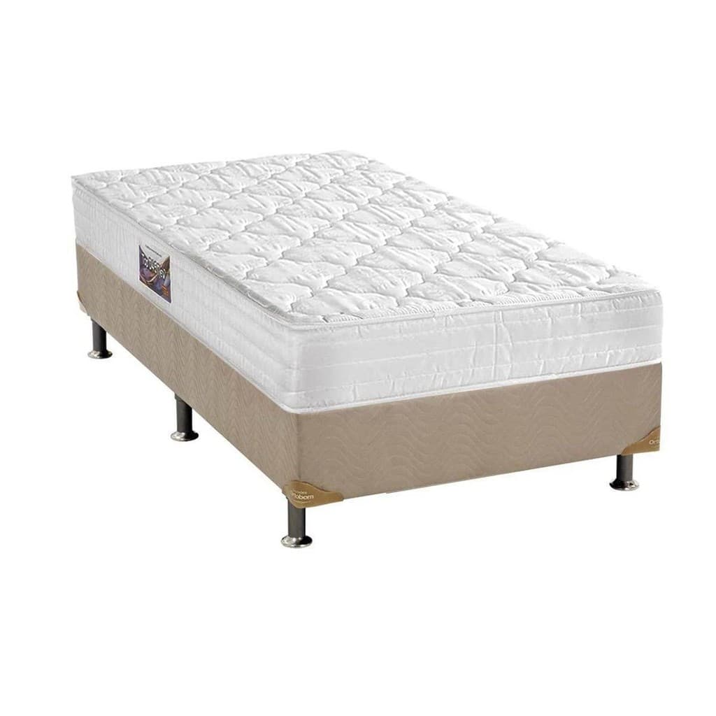 Conjunto Box Solteiro: Colchão Espuma Herval D45 Top + Cama Box Suede Bege(88x188)