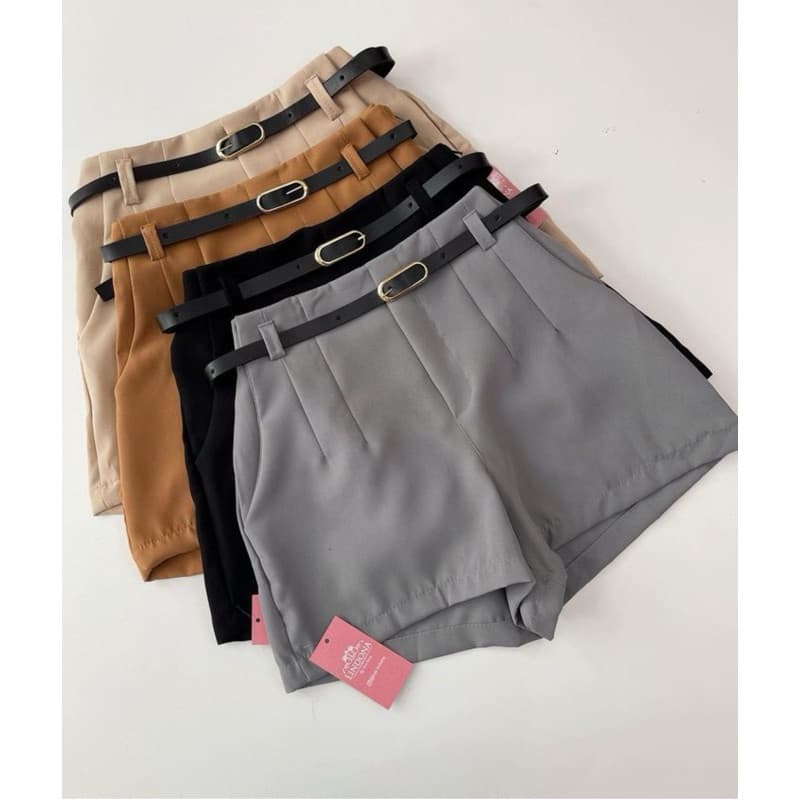 Short Feminino Alfaiataria Social com Cinto Fino cintura alta com bolso tendência  Promoção
