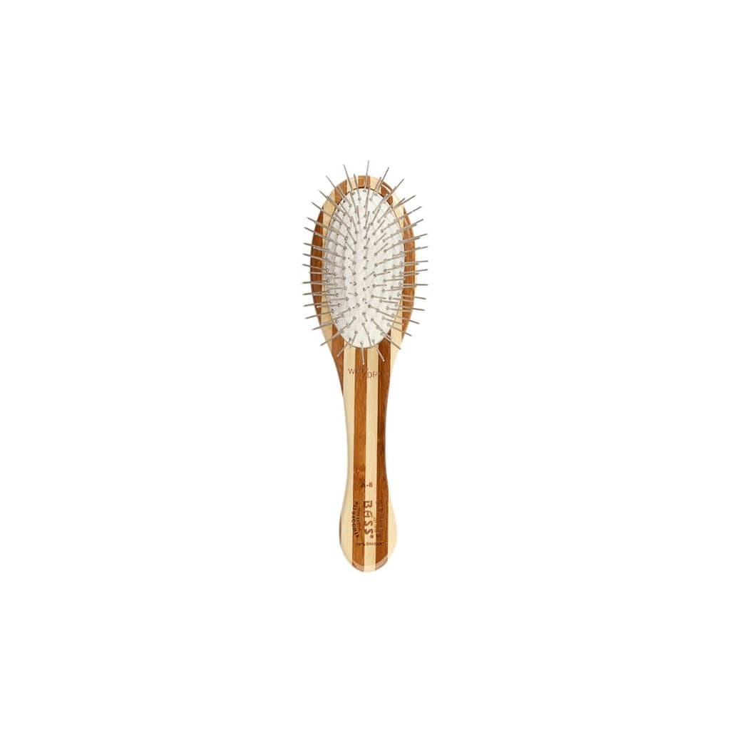 Escova Pet Cachorro Gato Bass Oval de Bambu com Pinos de Metal Sem Bolinhas Listrada  P
