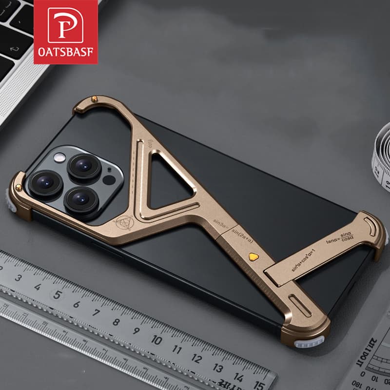 OATSBASF Geometria Caso Metal Phone Case Para iPhone 16 Pro Max , Quadro Airbag Capa À Prova De Choque