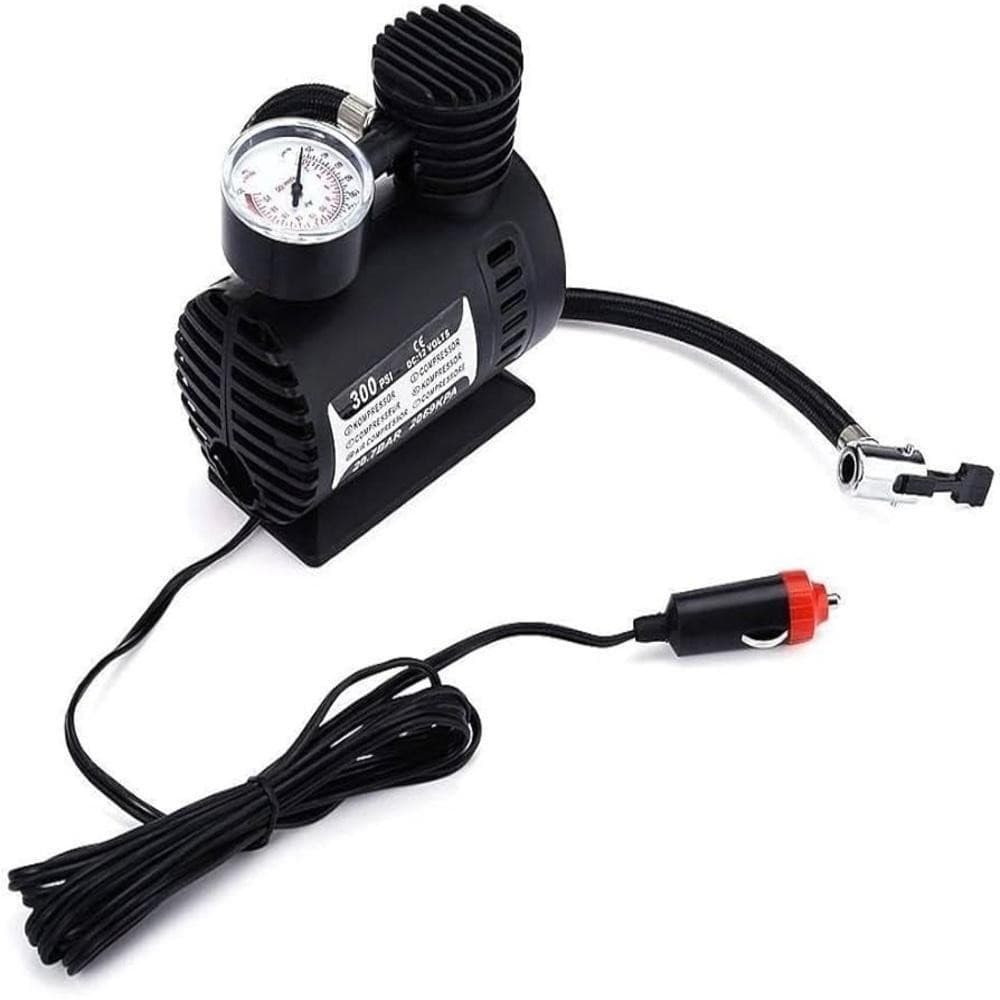 MINI COMPRESSOR DE AR VEICULAR 12V PORTÁTIL COM MANÔMETRO E 3 BICOS