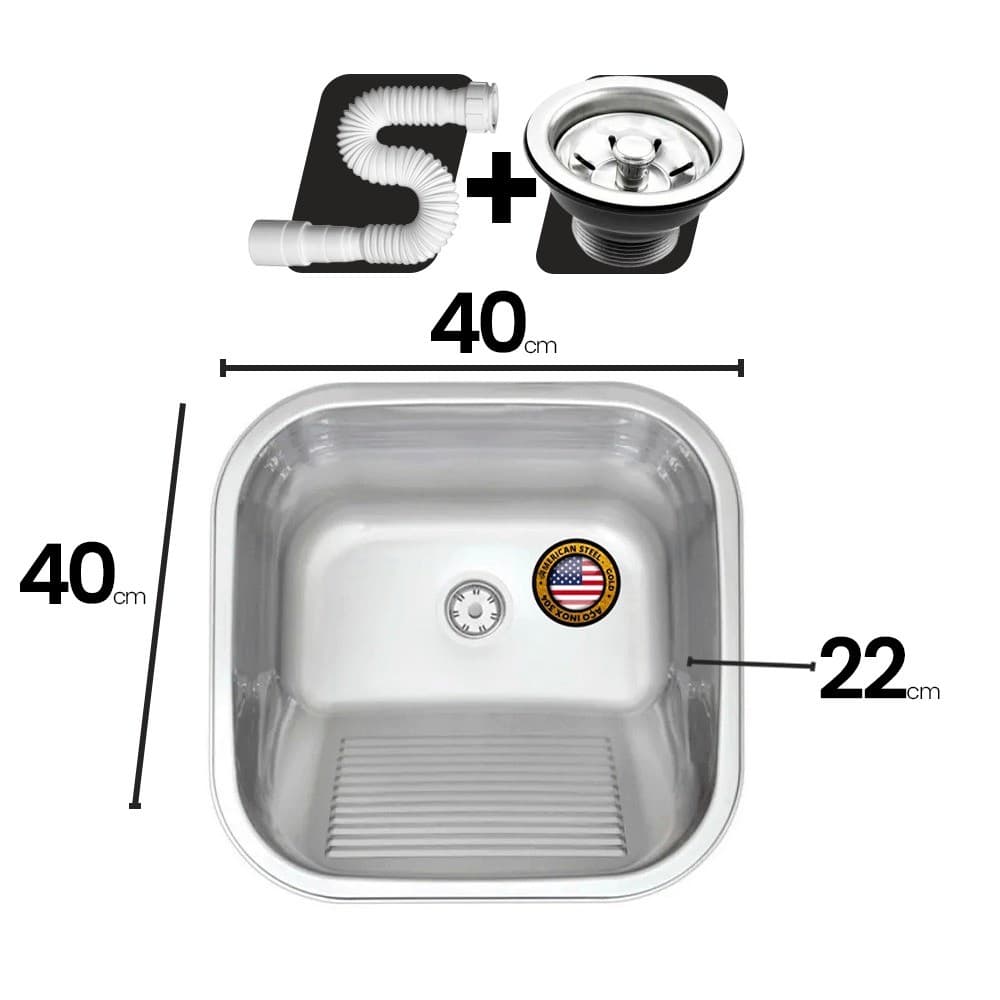 Tanque Lavanderia 40X40 Fosco + Válvula Aço Inox 304