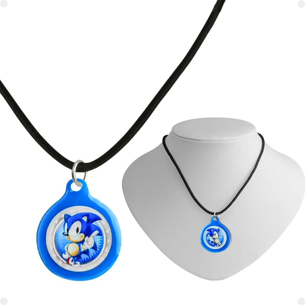 Colar infantil menino + pingente sonic qualidade premium vermelho criança ajustavel presente azul