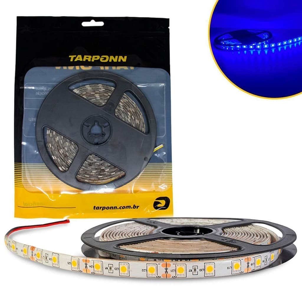 Fita De Led Azul 300 Leds Smd 5050 5m Ip65 24v Tarponn