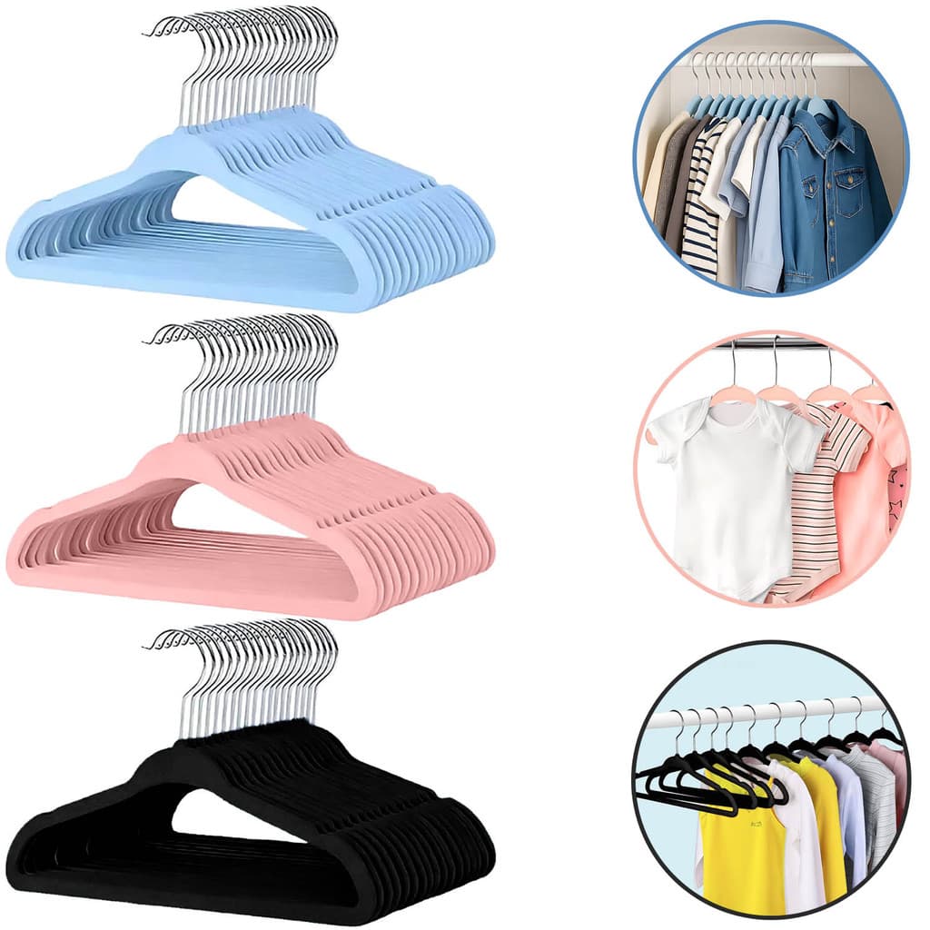Kit 30 Cabides Aveludado Infantil Bebê Slim Antideslizante – Design Premium