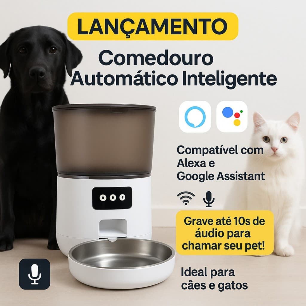 Dispensador Ração Alexa Smart Life 4L Pet Gato Cão
