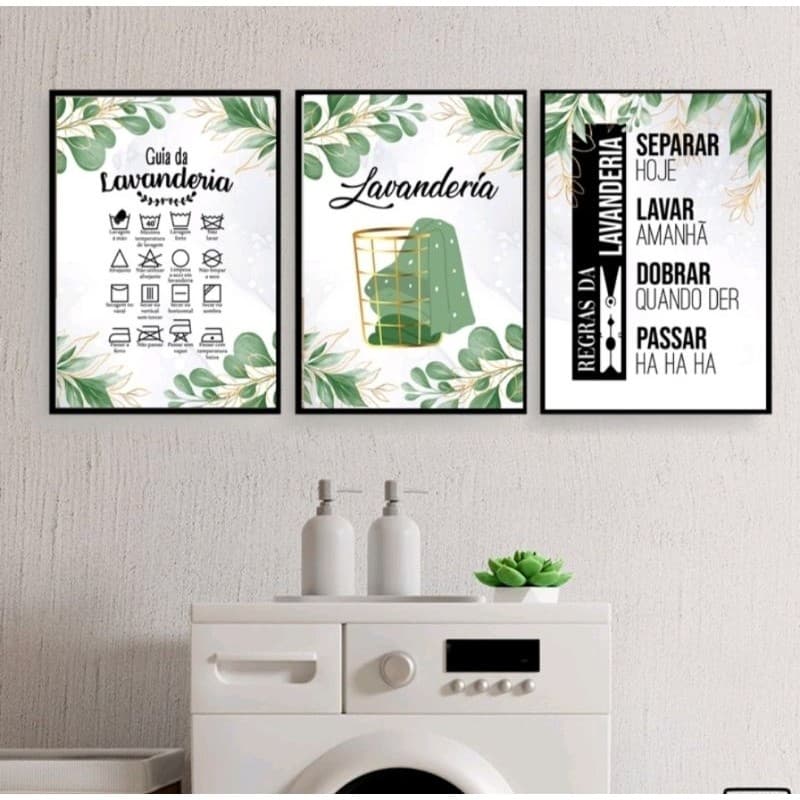 Quadro Decorativo 3 Peças Para Área De Serviço Decoração