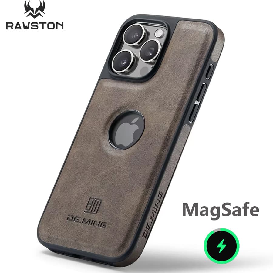 Luxo Forte Caso De Couro Magnético Para iPhone 17 16 Pro Max 15 14 Plus 13 12 11 Logotipo Vista Capa De Carregamento Sem