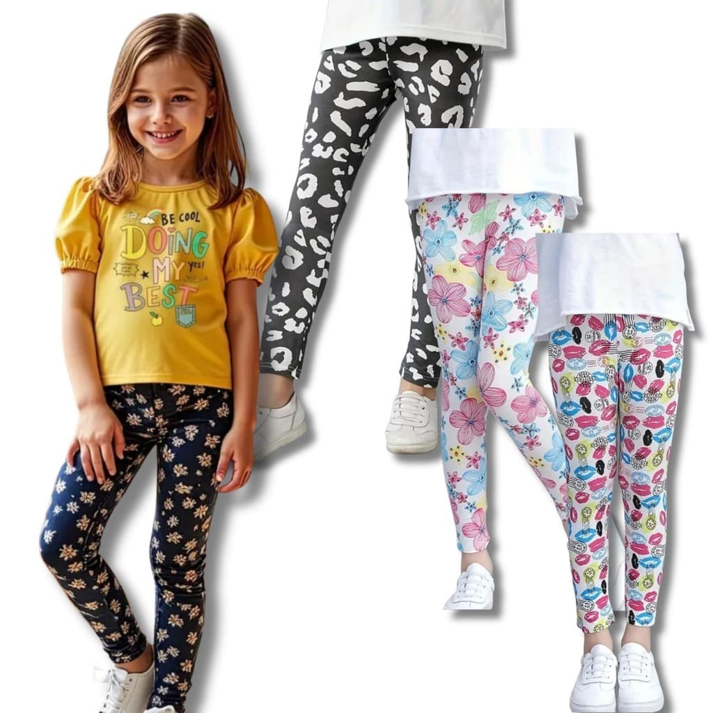 Kit Sortido de 5 Calças Leggings de Cotton para Meninas tamanho 01 ao 16