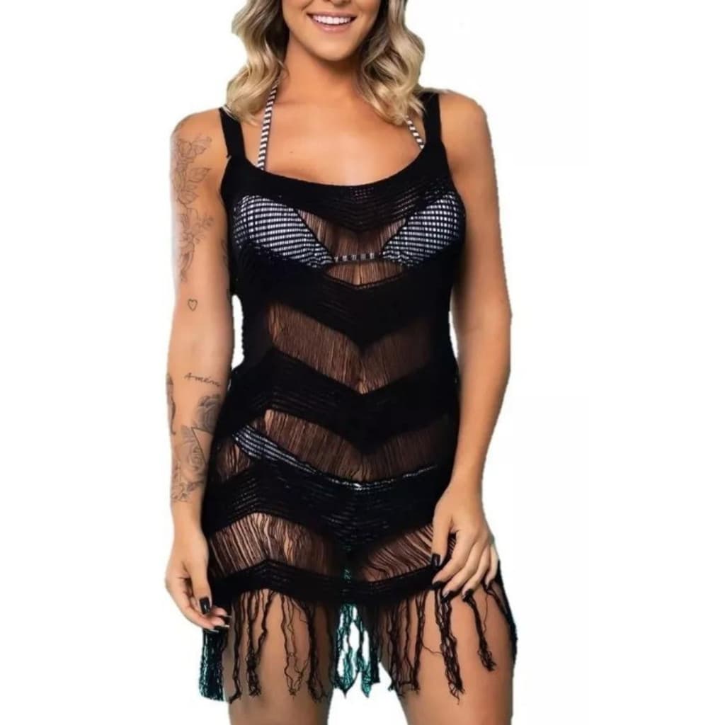 Saida de Praia Curta Fenda Acinturada Verao Tricot Moda
