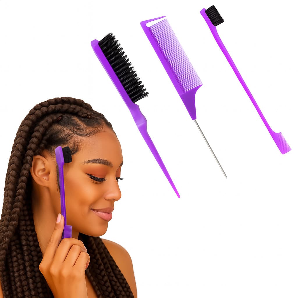 Conjunto De Pentes De Cabelo De Três Peças Com Pente De Cauda Pontiaguda , Baby Hair Provocador , Escova De Sobrancelha
