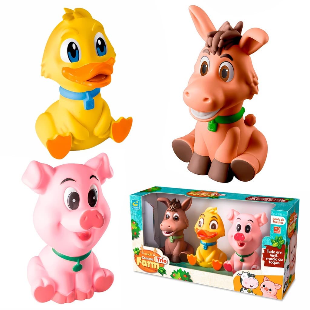 Mordedor Para Bebês Baby Farm Trio Brinquedo Macio Em Vinil - Cometa Brinquedos