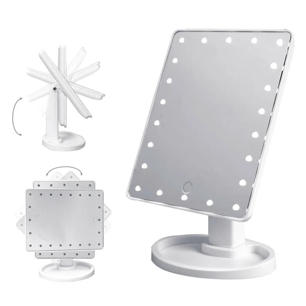 Espelho 16 Leds De Mesa Maquiagem Rotação Touch Screen Brilhoso Rotação 360º Horizontal e Vertical Portátil