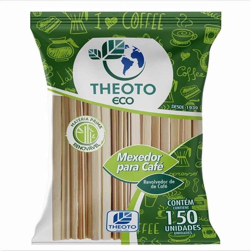 Palheta Descartável Mexedor de Café Bambu Pacote com 150 Unidades