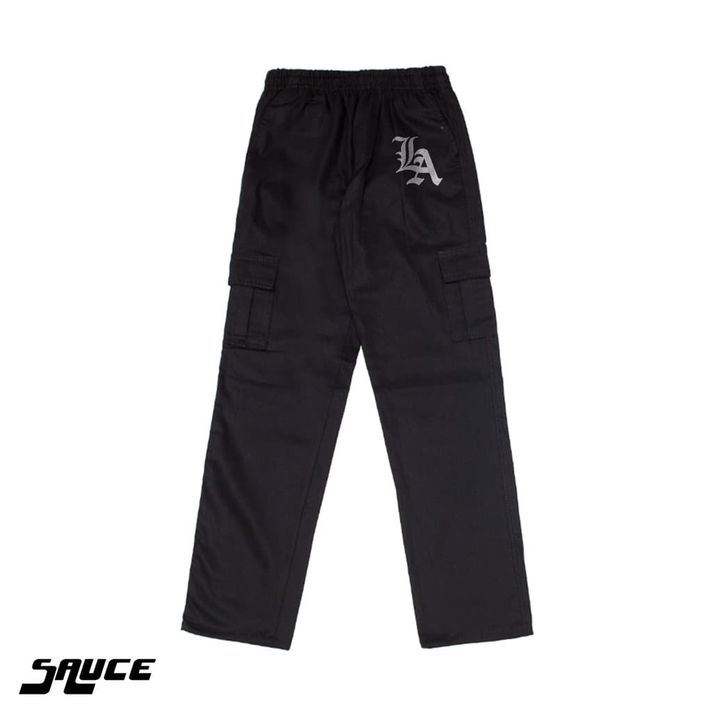 Calça Cargo Letras LA Los Angeles Gótico Sarja Streetwear Unisex