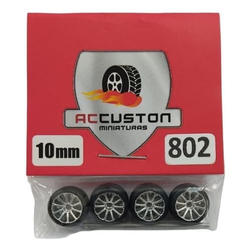 Rodas com pneu de borracha Para Customização de Hot Wheels Matchbox 1/64  Ac Custon  10 mm modelo 802 Perfil Baixo