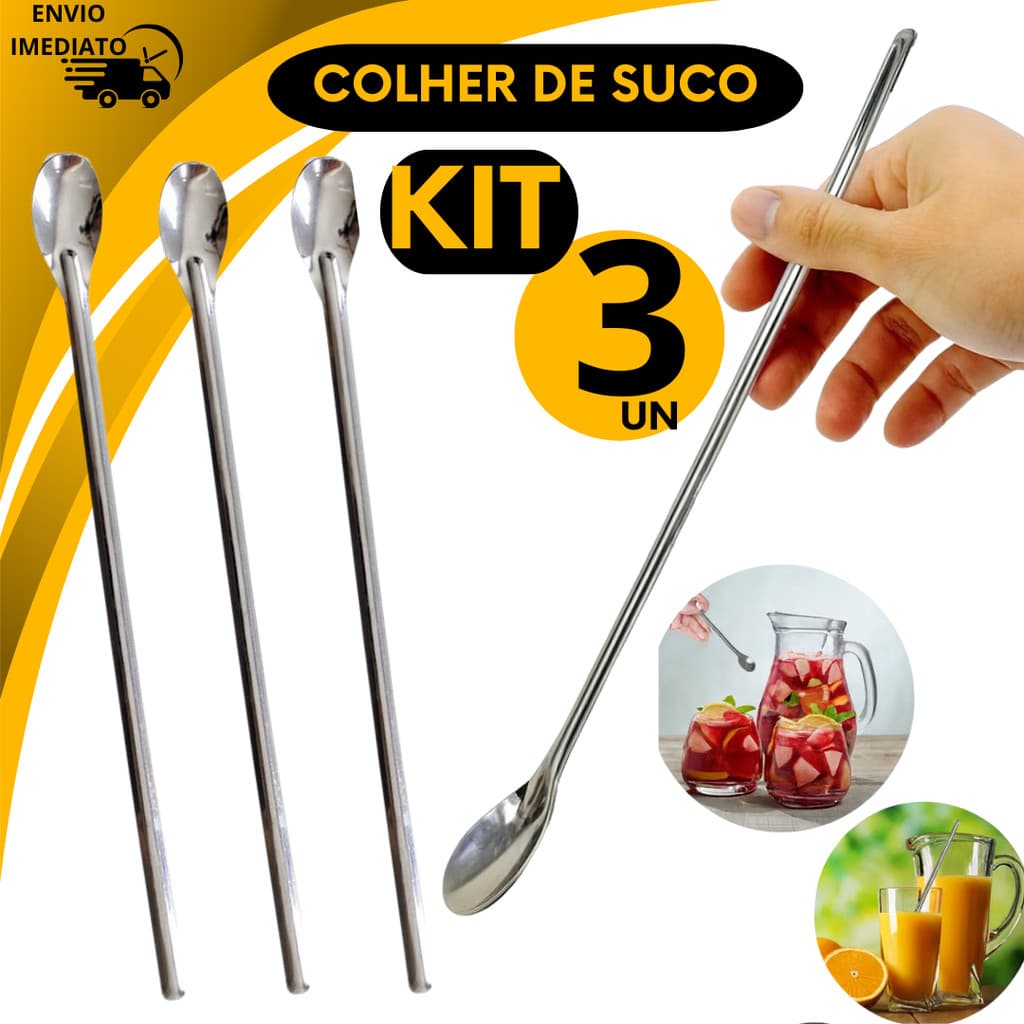 KIT 3 Colher Bailarina Suco Drinks Milkshake Comprida Longa 30cm Barman Bartender Hotel Restaurante