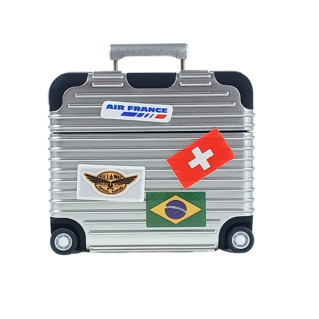 Capa Protetora Nerdcase para AirPods 3, Formato Mala Viagem com Adesivos, Cinza