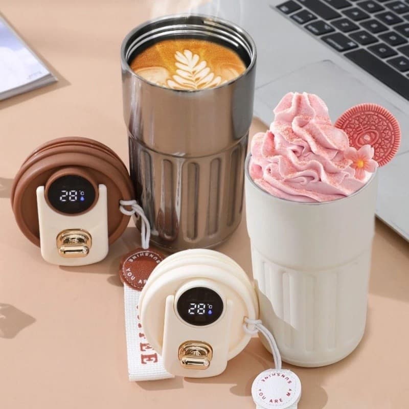 Copo térmico inteligente de aço inoxidável 316 com visor de temperatura, preservação de calor de longa duraçãopor24horas
