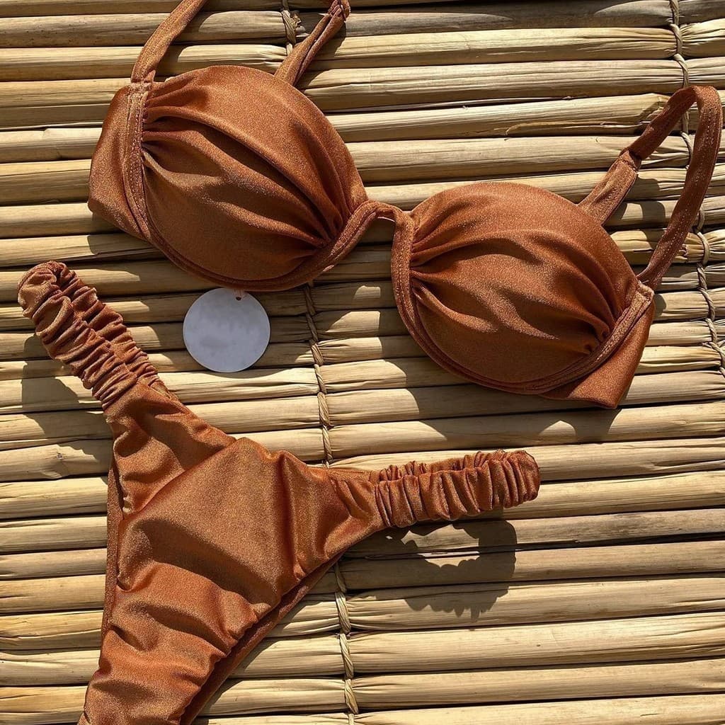 2024 Novo Estilo de Biquini Feminino Sólido Cor Biquíni Split Steel Support Ladies Swimwear