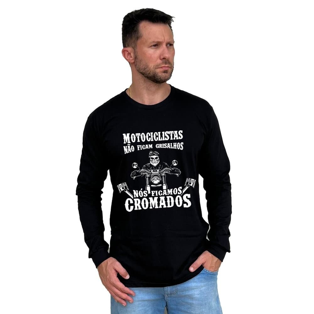 Camiseta Manga Longa Motociclistas Não Ficam Grisalhos 100%Algodão - UNISSEX