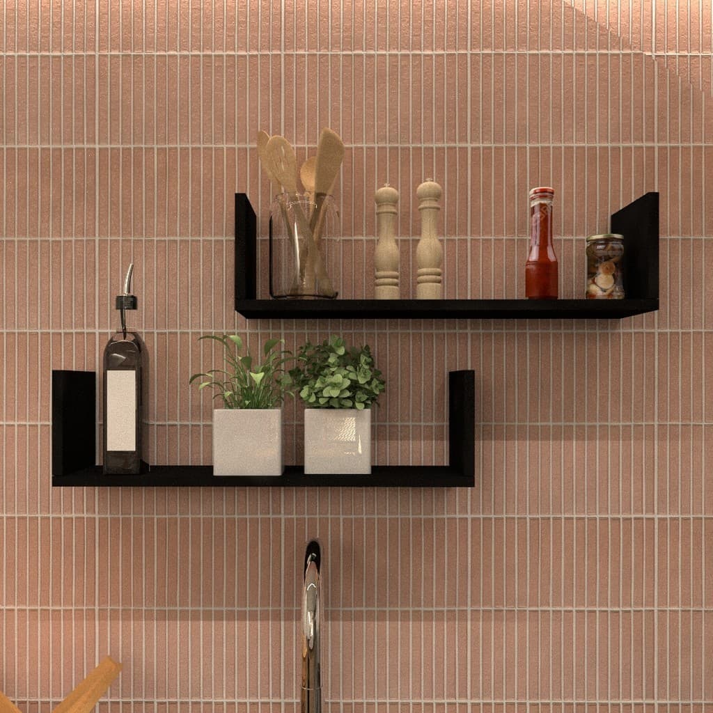 2UN Prateleira nicho ABA U P15cm Preto Organizador Cozinha + ENVIO IMEDIATO