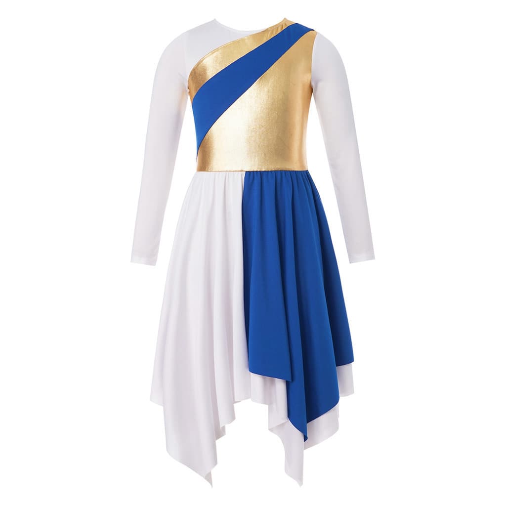 Rswnyirn Miaeowve Crianças Meninas Louvor Vestido De Dança Lírica Manga Longa Vestidos De Desempenho De Adoração Assimét