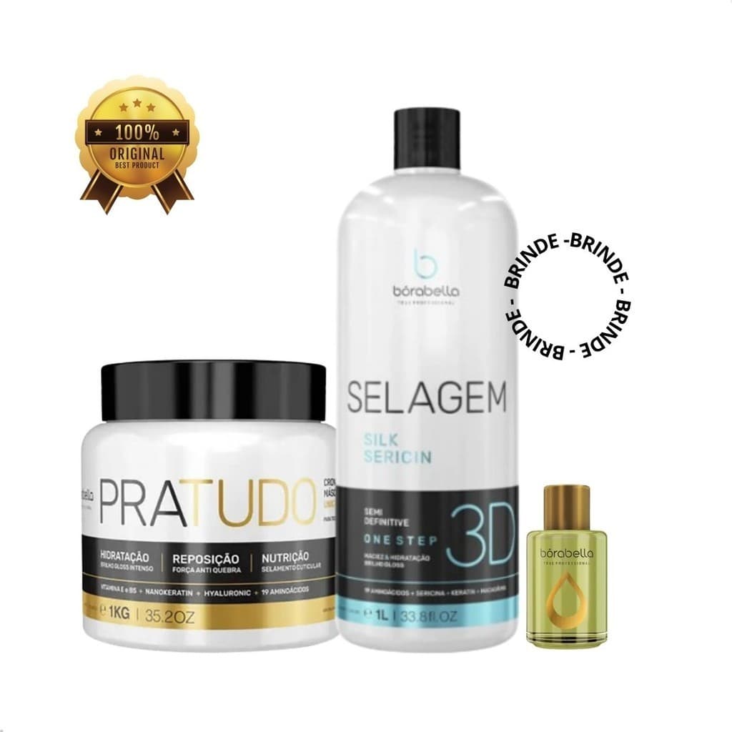 Borabella Kit Selagem 3d Semi Definitiva Sem Formol 1L + Máscara Hidratação Pratudo 1kg