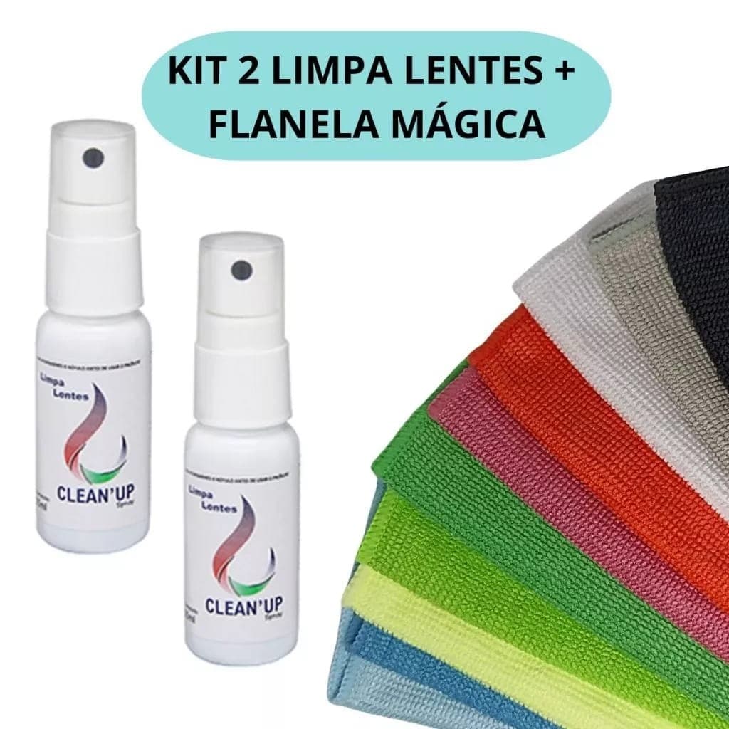 Kit 2 Limpa Lentes e Telas Clean Up 25ml Óculos Tv LCD Plasma Celular + 1 flanela mágica varias cores