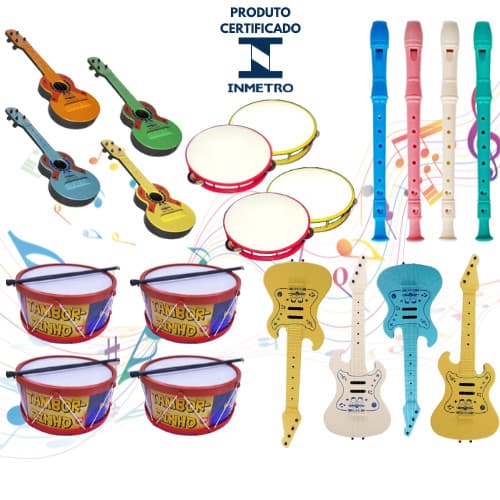 Kit 20 Instrumentos Musicais Infantil Violão Tambor Flauta Guitarra Pandeiro Natal Brinquedo Prenda