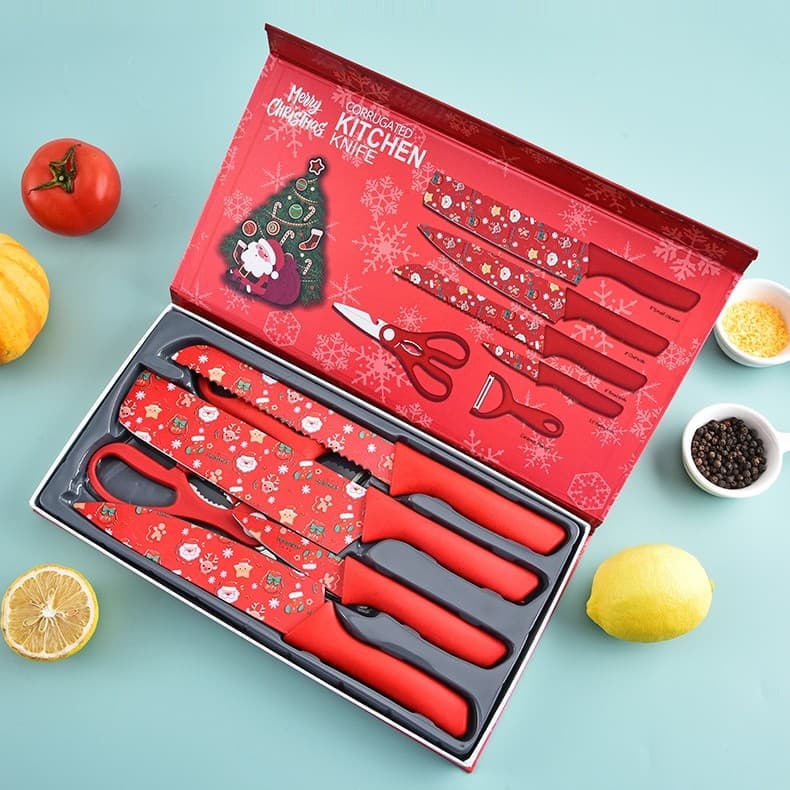 Jogo de 6 facas Original Rosa Preto ou Colorido Antiaderente Profissional De Cozinha Faqueiro Gourmet Grossa