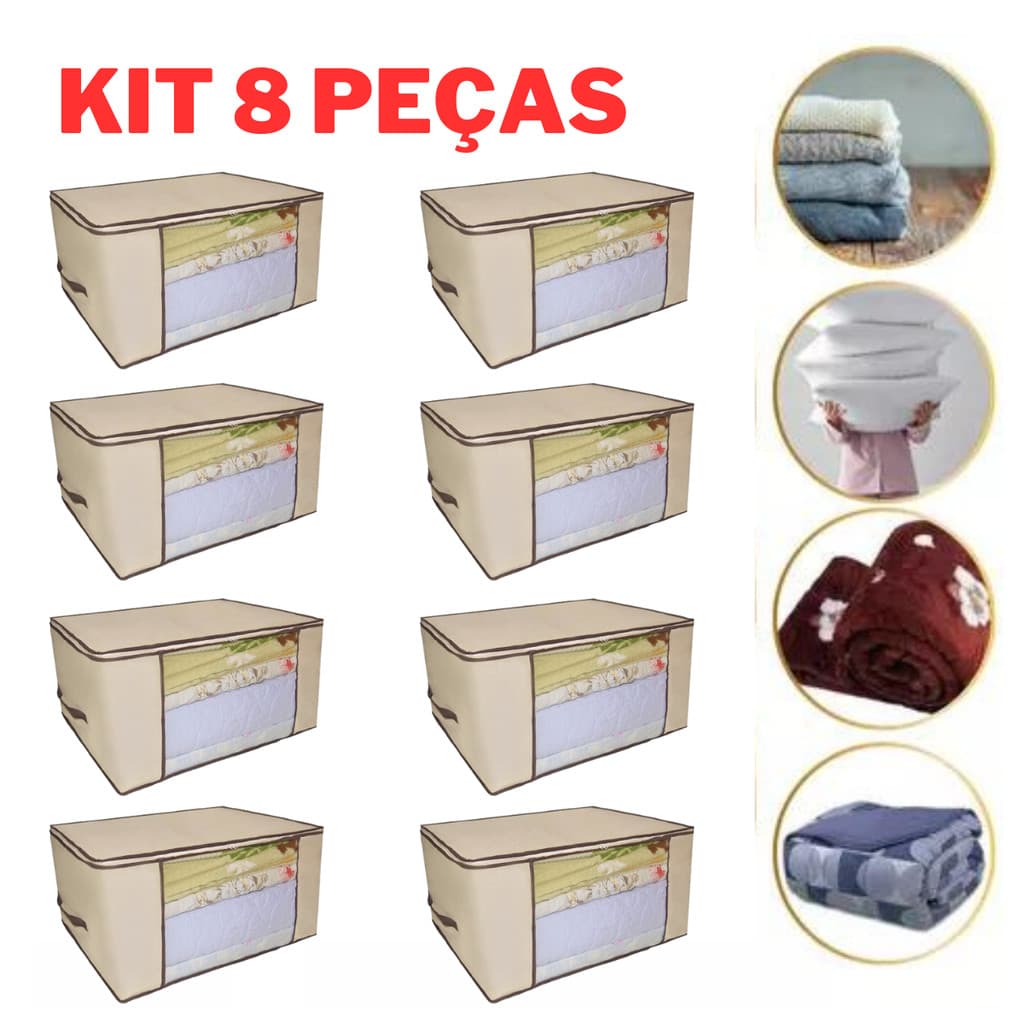 Caixa Organizadora de Roupas Kit 8 Peças TNT Organiza Guarda Roupa Edredom Toalhas Cobertor Closet