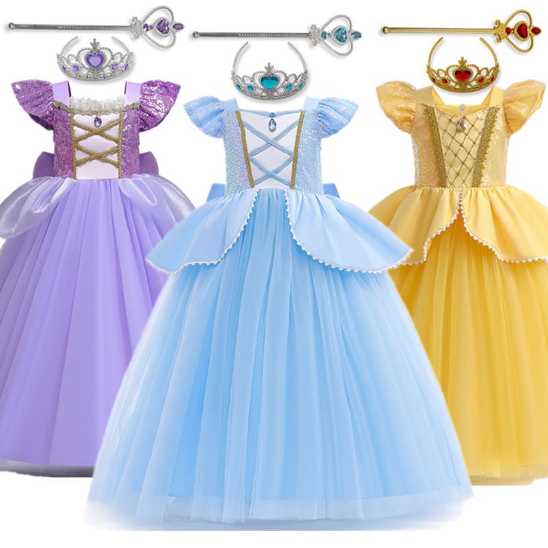 Girl Dress for Kid Halloween Princess Cosplay Costume for Birthday Party Gift Sequins Mesh Clothing 4-10Yrs Girls Dress