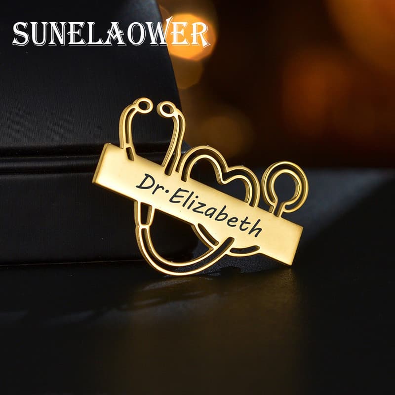 Broches De Estetoscópio Com Nome Gravado Personalizado Para Mulheres E Homens