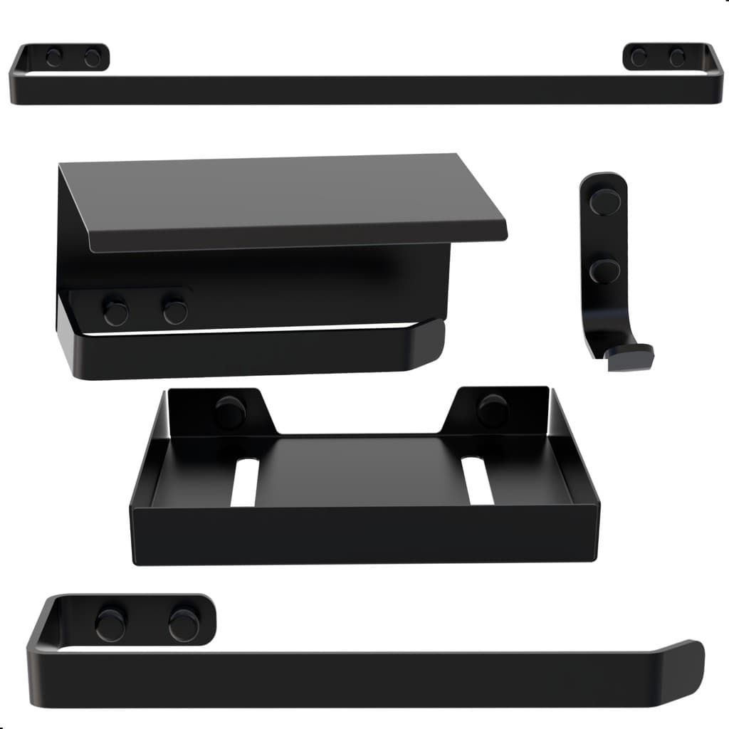 Kit Acessórios Para Banheiro Preto Fosco 5 Peças MAX