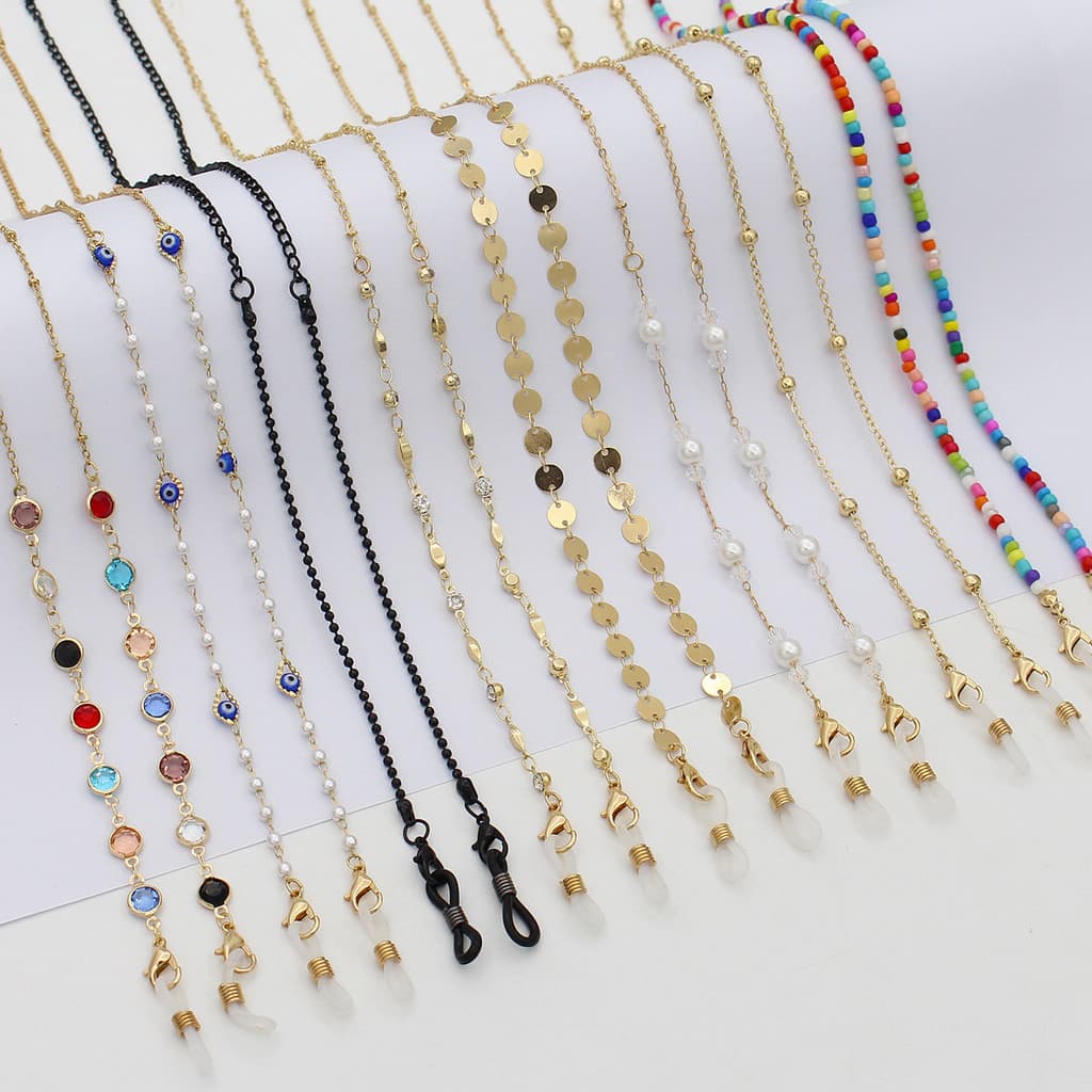 Óculos colar colar mulheres moda beading corrente óculos de sol drawstring chain anti-lostÓculos cadeia