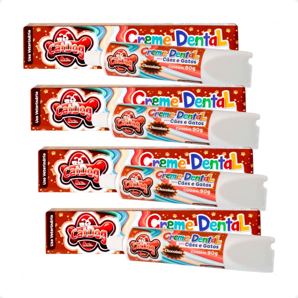 Kit 4 Creme Dental Chocolate CatDog & Cia para Cães e Gatos - 90g