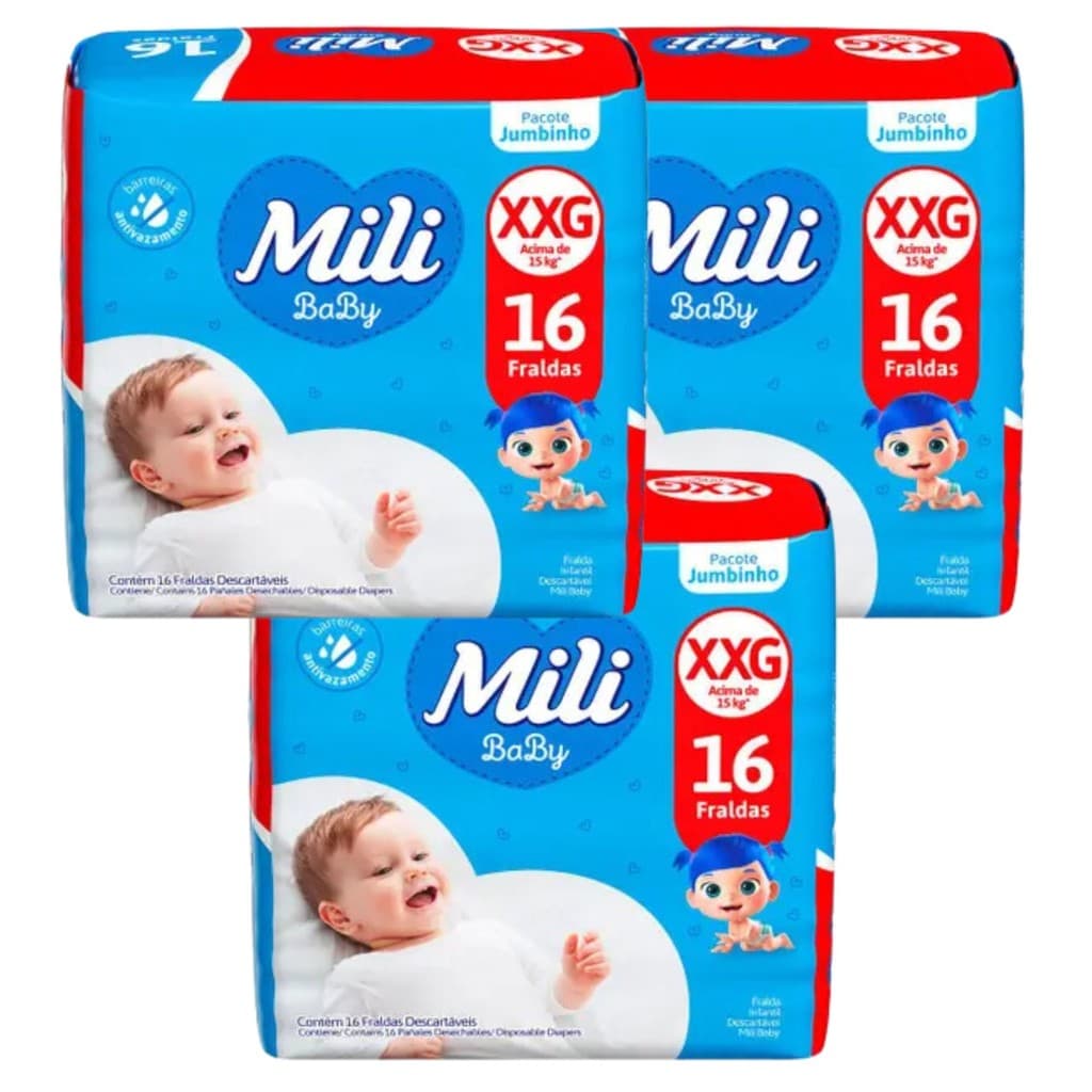 Kit C3 Fralda Baby Infantil XXG Jumbinho - Mili