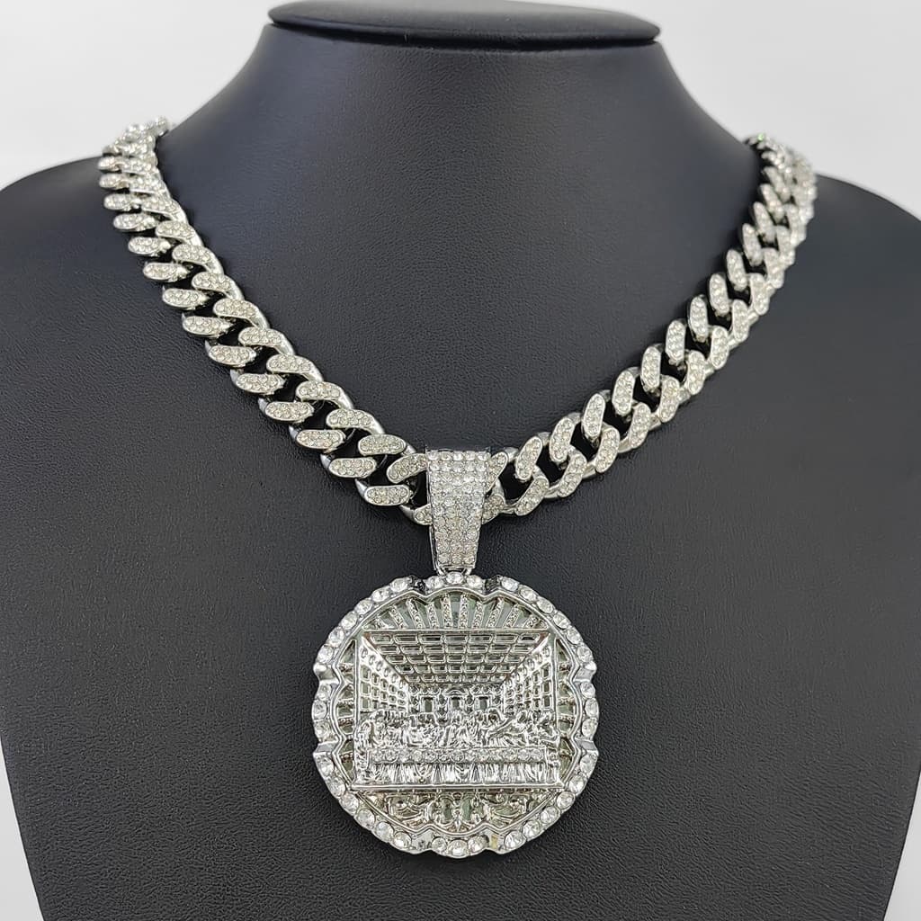 Novo Corrente Cravejada Grande Redondo ÚLtima Ceia Pingente Completo Diamante Cubano Ice Colar Personalizado AcessóRio