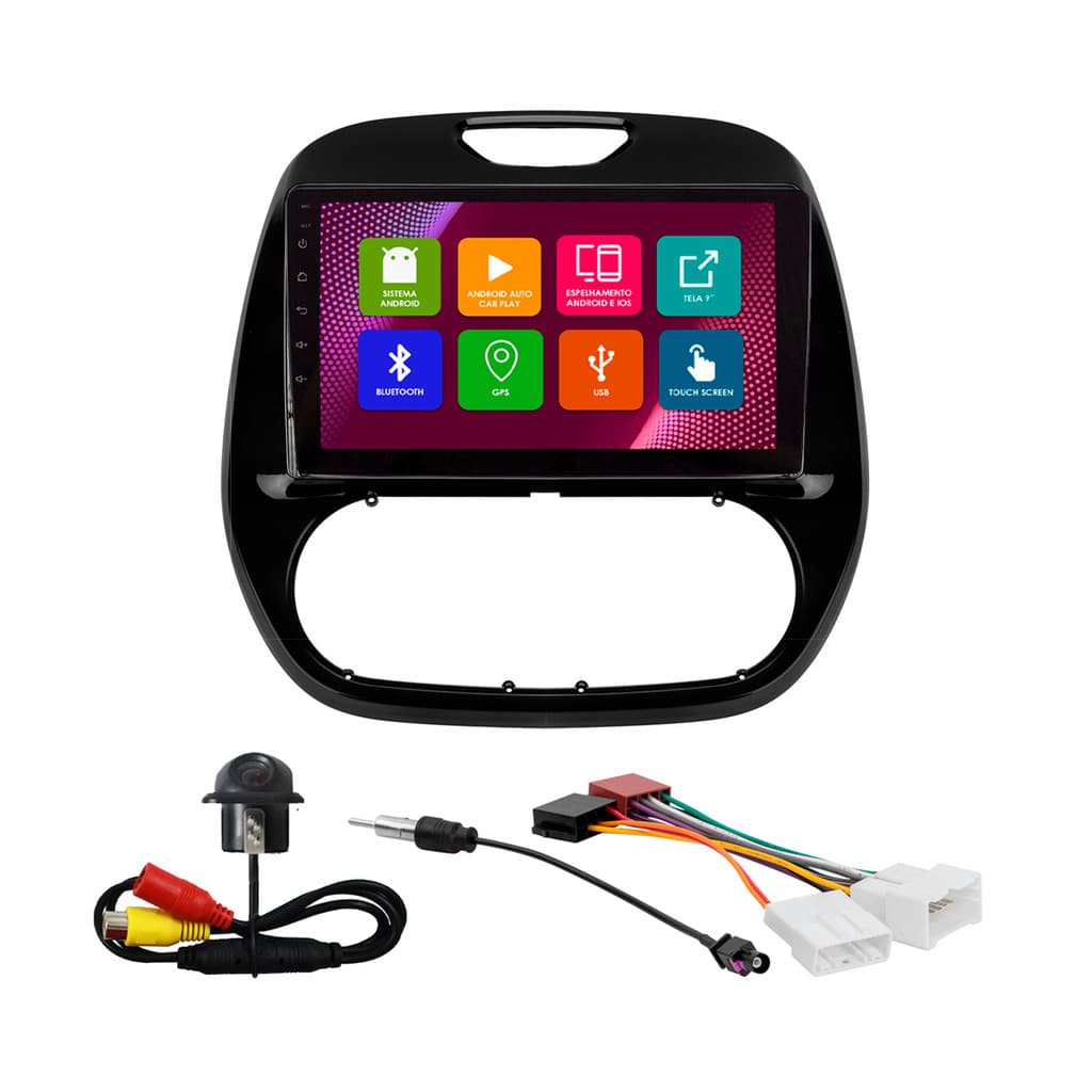 Kit Multimídia 9 Pol Captur Ar Digital 2018 2019 20 21 2022 2023 Android 2Gb Ram 32Gb Flash Quad-Core 2 Din Black Piano