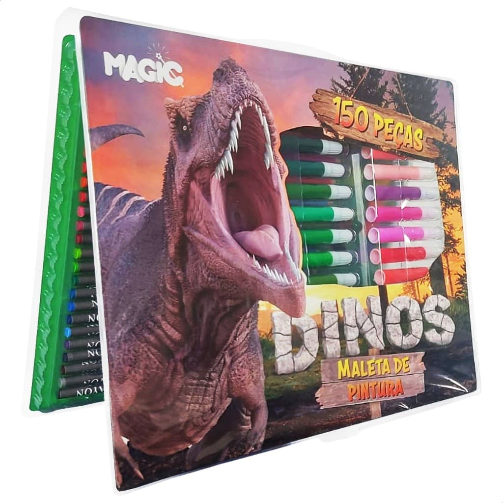 Maleta Infantil Pintura 150 Peças Estojo Escolar Dinossauro