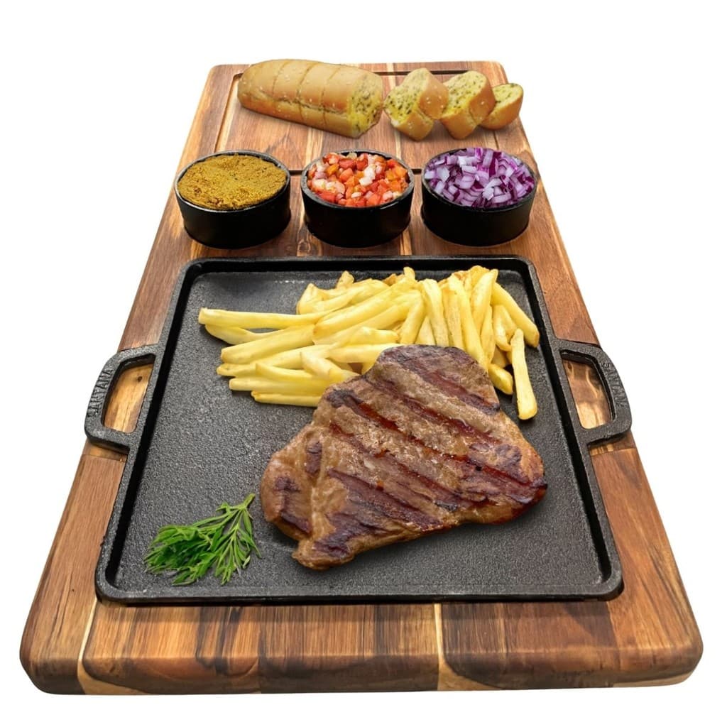 Tábua Para Churrasco E Porção 55x28 Com Chapa E Molheiras