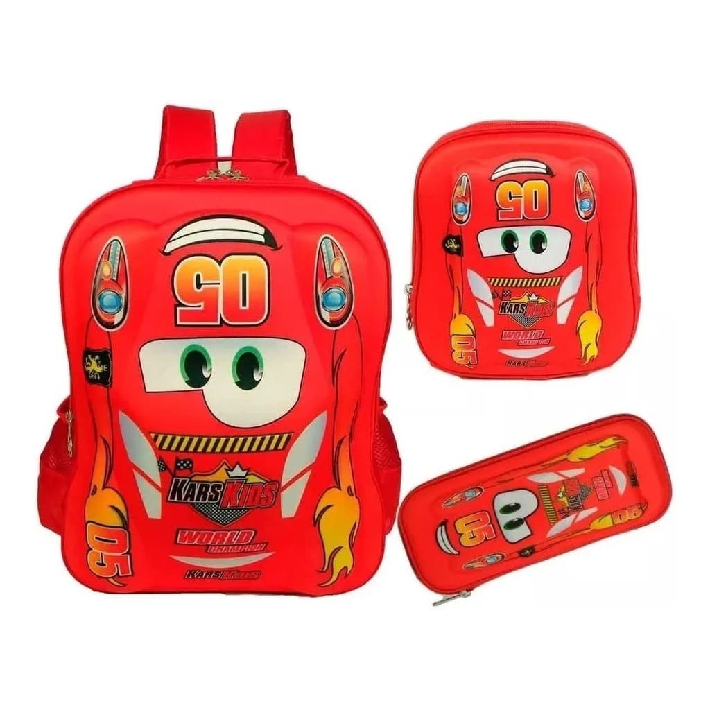 Kit Mochila Escolar Infantil Carros 3d Alto Relevo 3 Itns