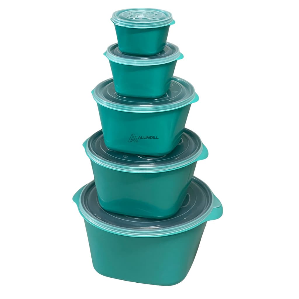 Jogo Kit Conjunto Potes para Mantimentos Multiuso 5 peças Plástico Redondo Com Tampa Verde