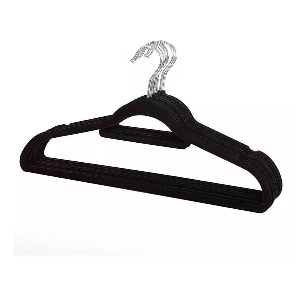 Kit 10 Cabides De Veludo Slim Preto Organizador Guarda Roupa Quarto Roupas Antiderrapante