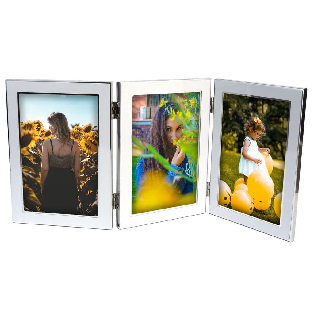 Porta Retrato 10x15 3 Multifotos Triplo Cor Prata Com Branco
